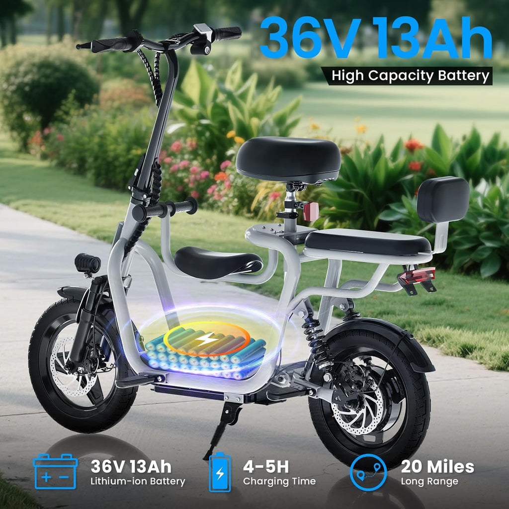 Electric Scooter with Seat for Adults - 500W Motor, 14" Pneumatic Tires, 17.4MPH & 20-Mile Range Commuter Electric Bicycle (Silver)