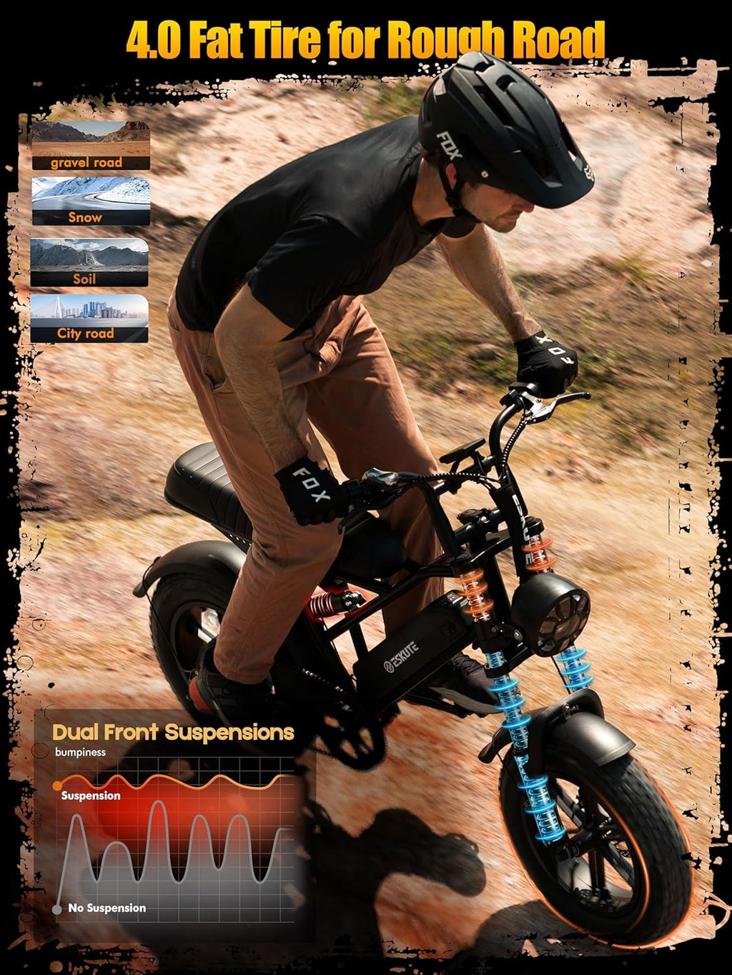 Electric Bike for Adults, Electric Dirt Bike 1500W Peak Motor, All Terrain Dual Suspension