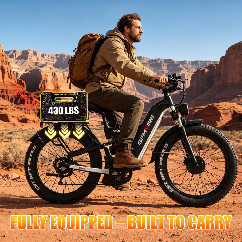 9000W Peak Dual Motor All-Terrain Fat Tire Electric Bike – 52V 30Ah, 55MPH Max Speed, Full Suspension Hydraulic E-Bicycle