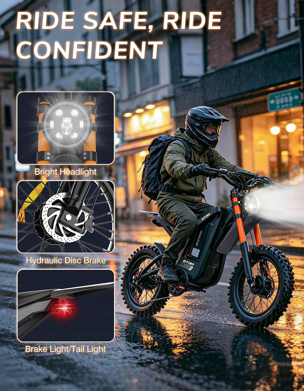 Electric Dirt Bike for Adults, 20" Fat Tire Electric Bike with 6000W Peak Motor, 45 MPH 130 Miles Range, Off-Road Electric Bicycle with 48V