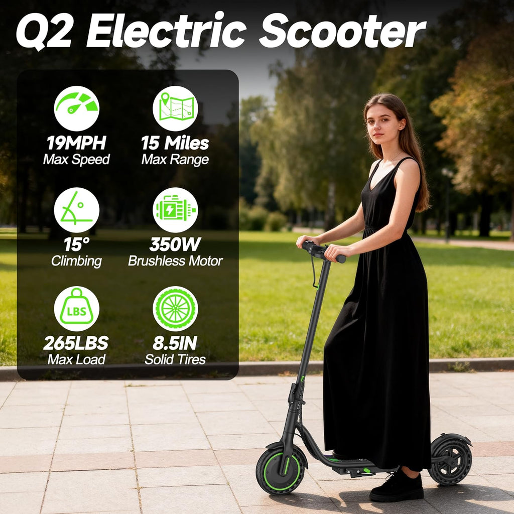 Electric Scooter, 350W/500WMotor, 8.5"/10" Solid Tires, 19/22Mph, 32/28/23/21/18/16Miles Max Range, Dual Braking