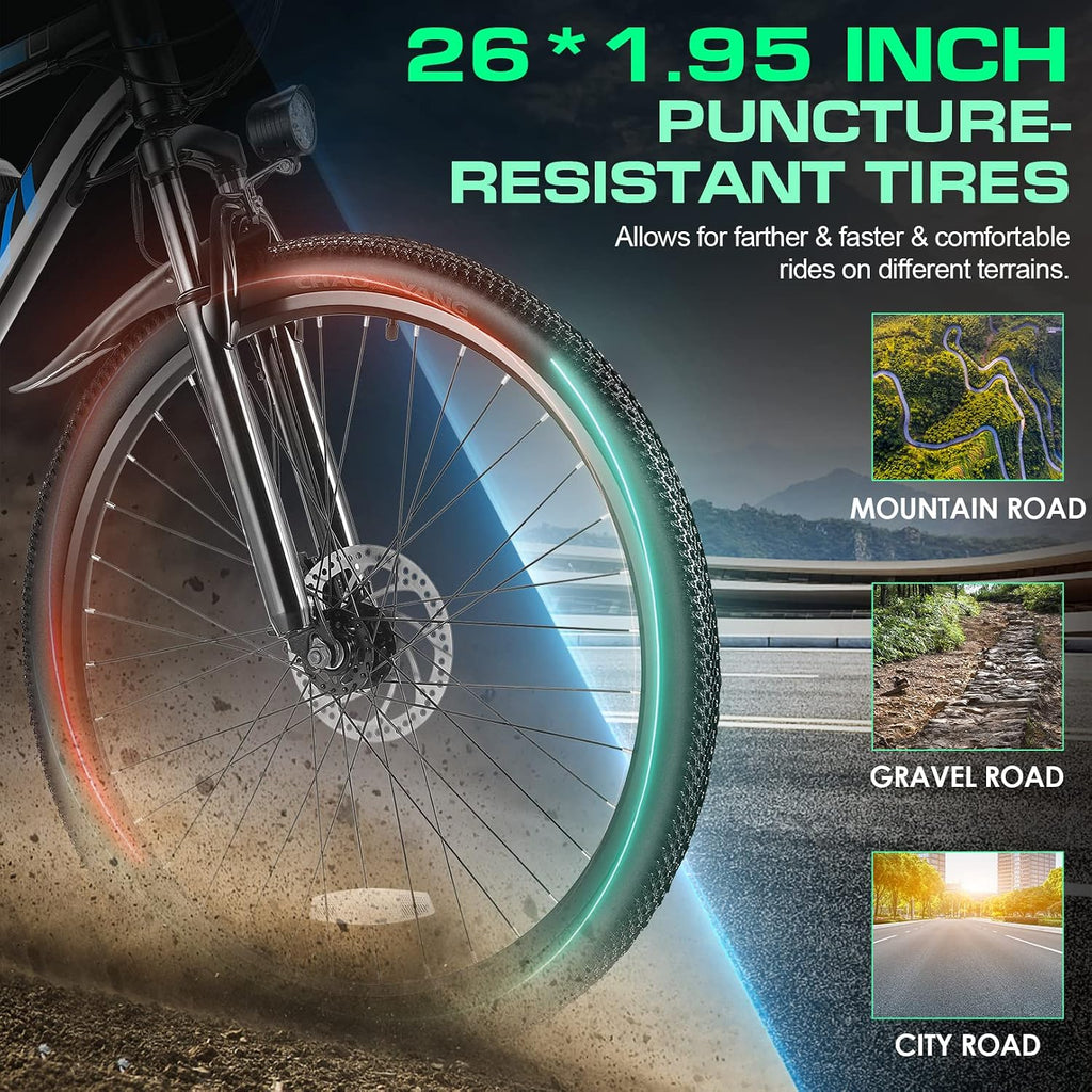 26" Electric Mountain & Commuter Bike – Peak 750W Motor, 20MPH Max Speed, 48V Removable Battery, 21-Speed Trail E-Bike (SGS & UL2849 Certified)