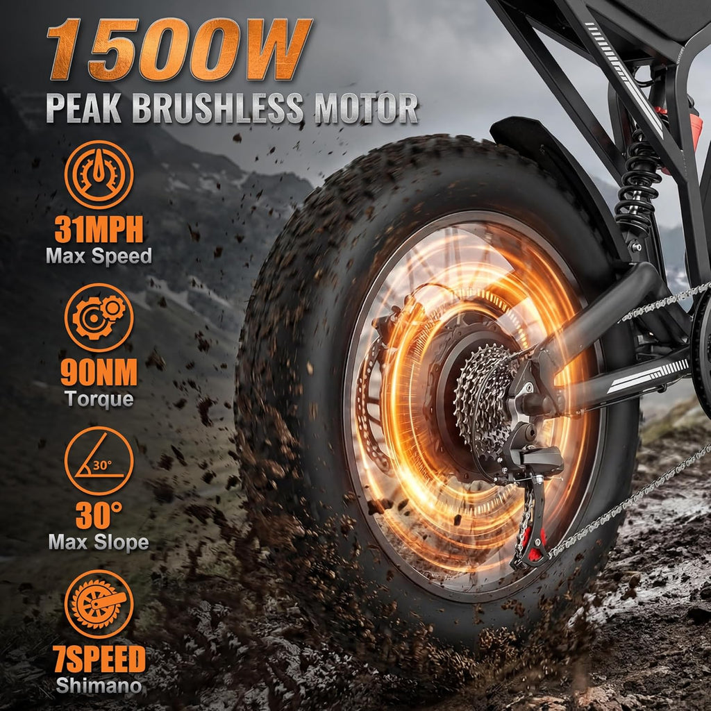 All-Terrain Fat Tire Electric Dirt Bike – 1500W High-Performance E-Bike with NFC Smart Unlock, 48V Long-Range Motorized Utility Bike