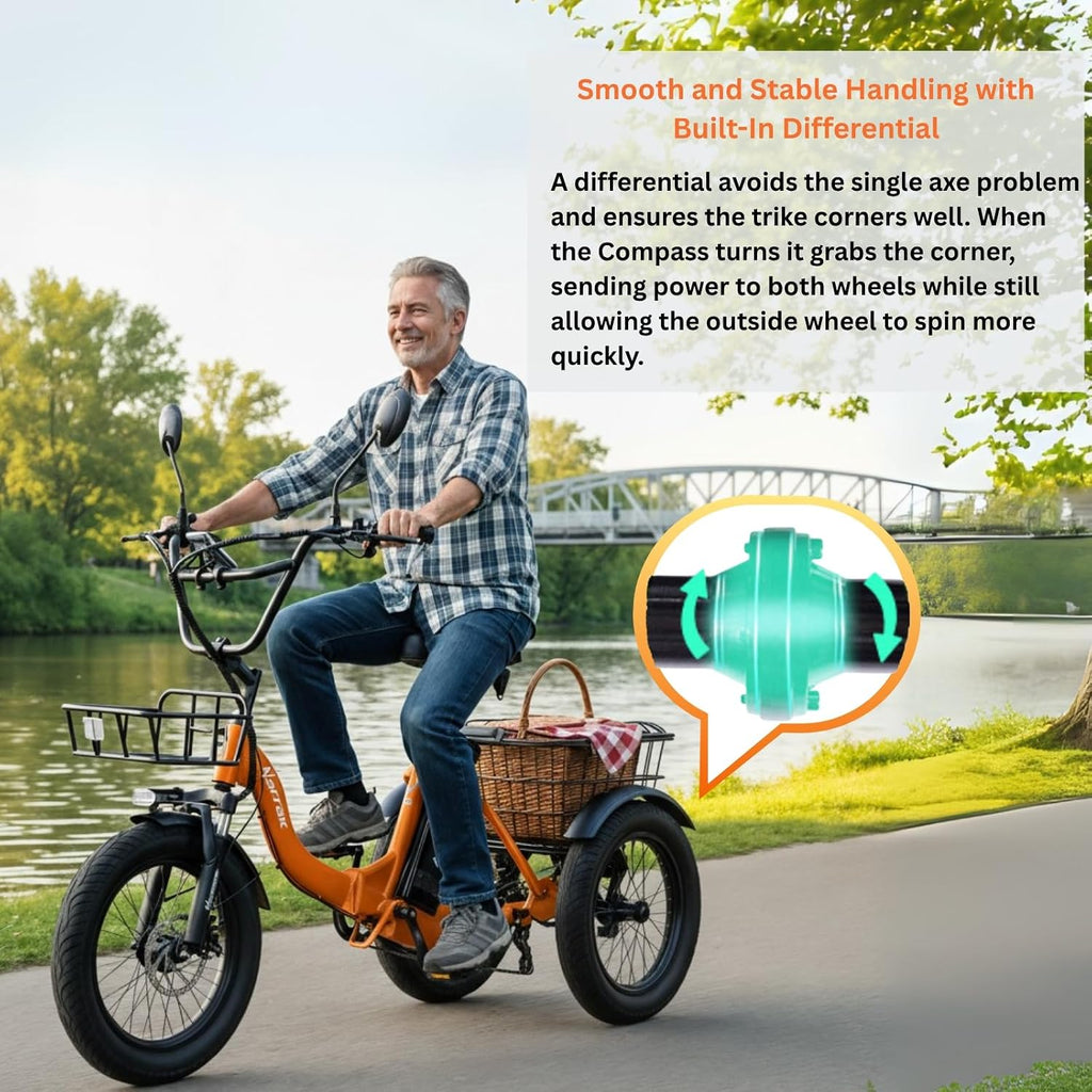 Folding Fat Tire Electric Tricycle for Adults | Peak 700W Step-Thru 3-Wheel E-Trike