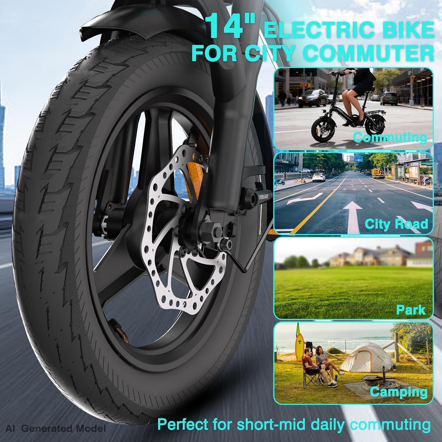 14" Compact Step-Through Electric Bike – 400W Mini Commuter E-Bike (20 Mph)
