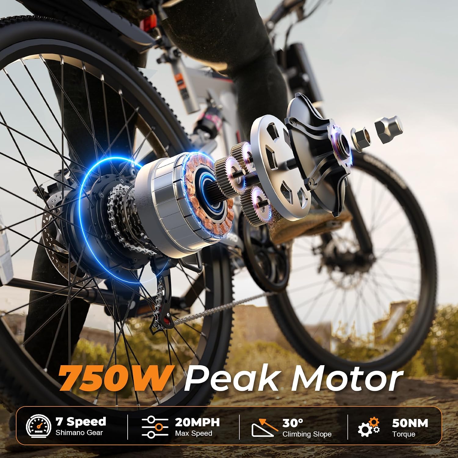 26" Folding Adult Electric Bike – 750W Peak, 20 MPH, Up to 50-Mile Range, Full Suspension & Dual Disc Brakes (UL 2849 Certified)