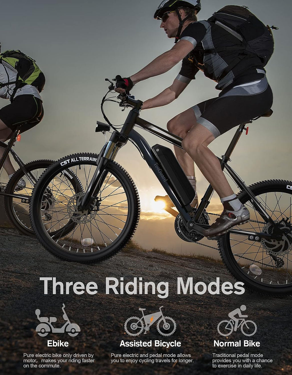26" Electric Mountain & Commuter Bike – Peak 500W Brushless Motor, 374Wh Removable Battery, 21-Speed Trail E-Bike with Suspension Fork