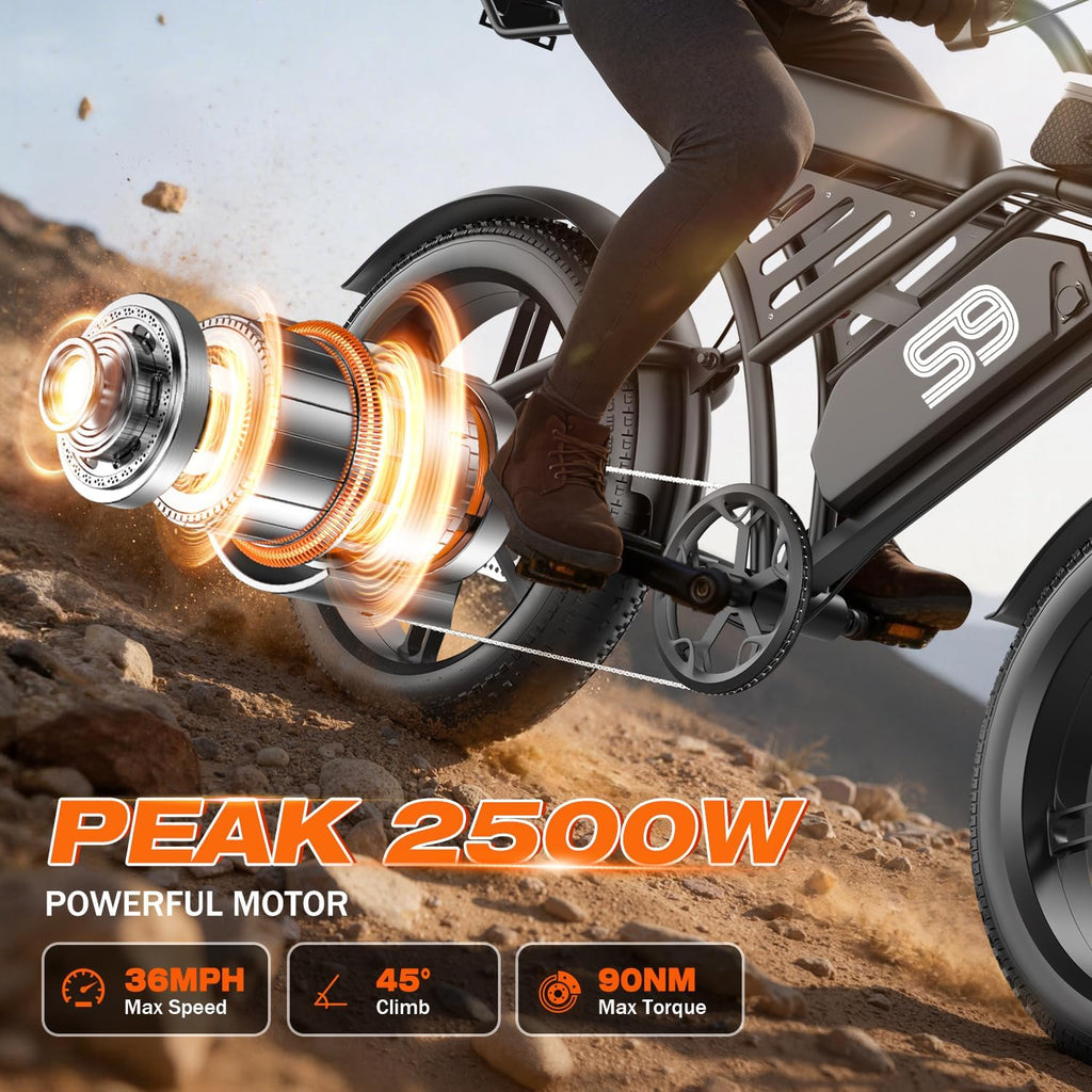 Electric Bike for Adults, 2500W Peak Electric Dirt Bike, 65Miles 36MPH E-Bike with 48V 20AH
