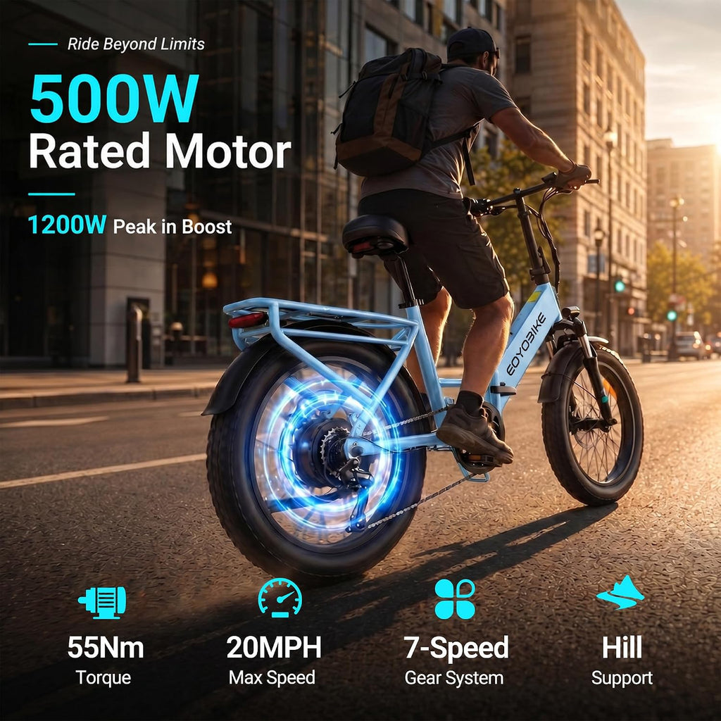 Foldable 1200W Peak Step-Through Electric Bike | 20" Fat Tire 48V Commuter E-Bike