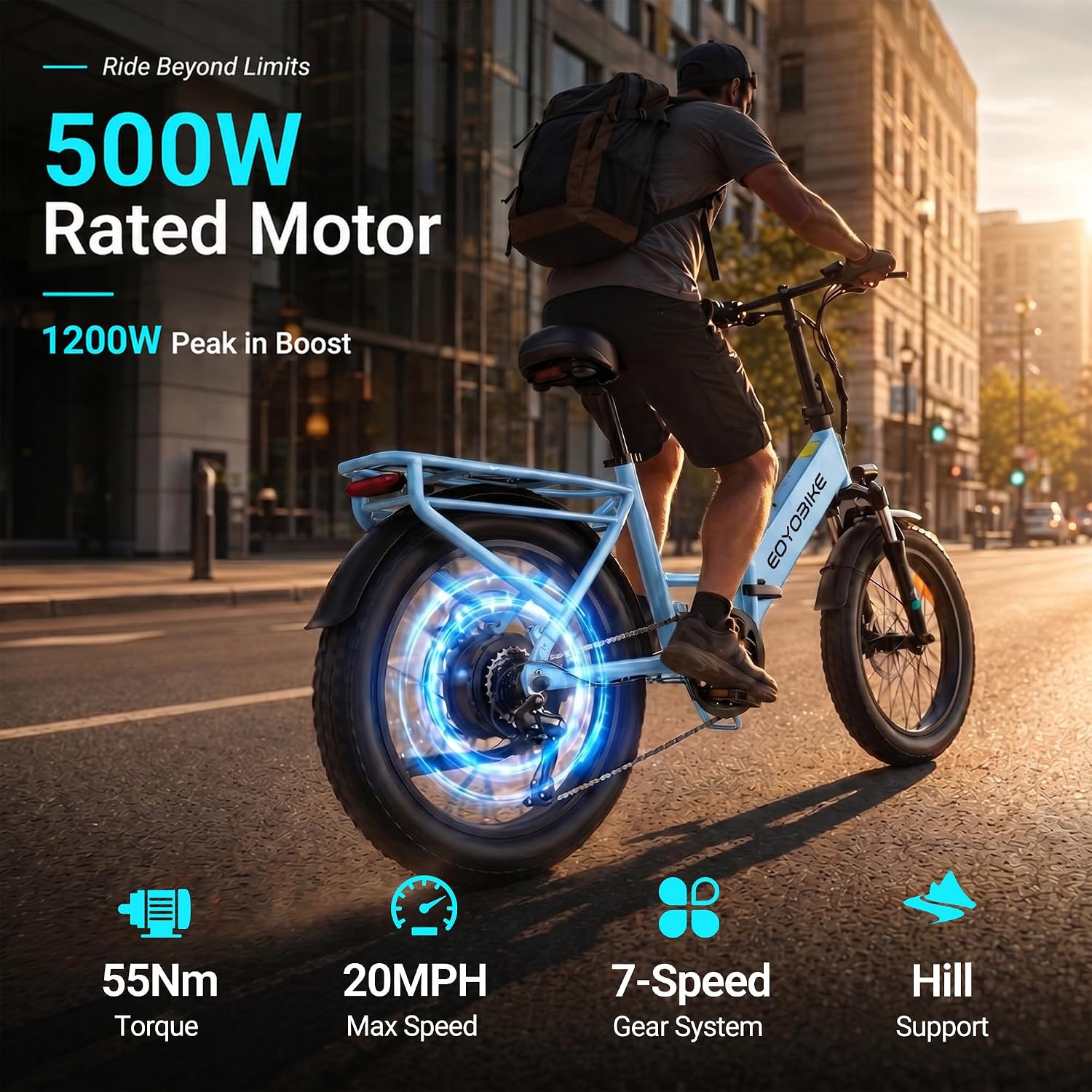 Foldable 1200W Peak Step-Through Electric Bike | 20" Fat Tire 48V Commuter E-Bike