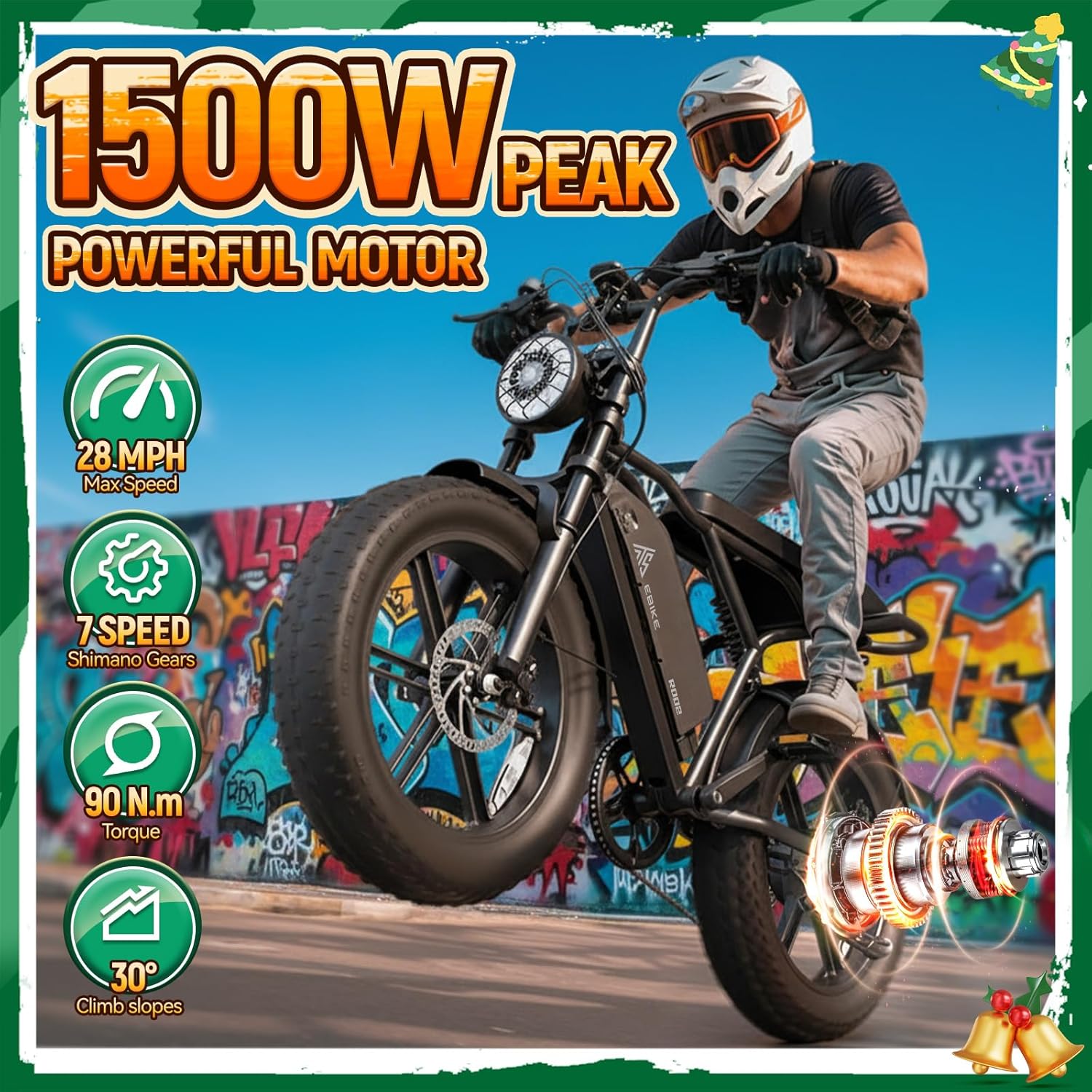 Electric Bike for Adults, 1500W Peak Motor 60 Miles Fat Tire Ebike with 48V 15Ah
