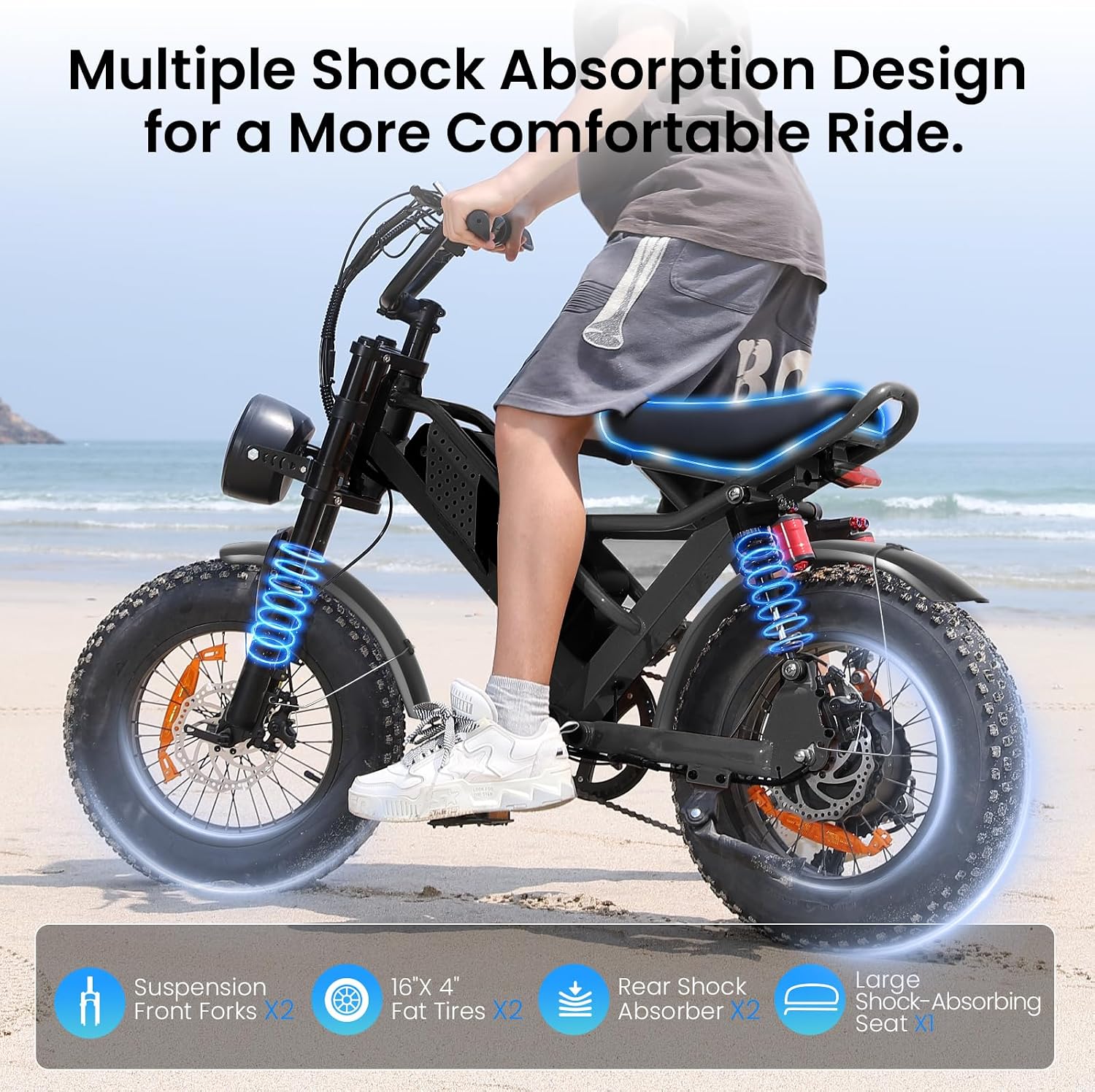 Compact All-Terrain Electric Bike for Teens & Adults – 16"x4" Fat Tires, Peak 1800W High-Torque Motor, 7-Speed, Full Suspension, UL 2849 Safety Certified (Ideal for Riders Under 5'2")