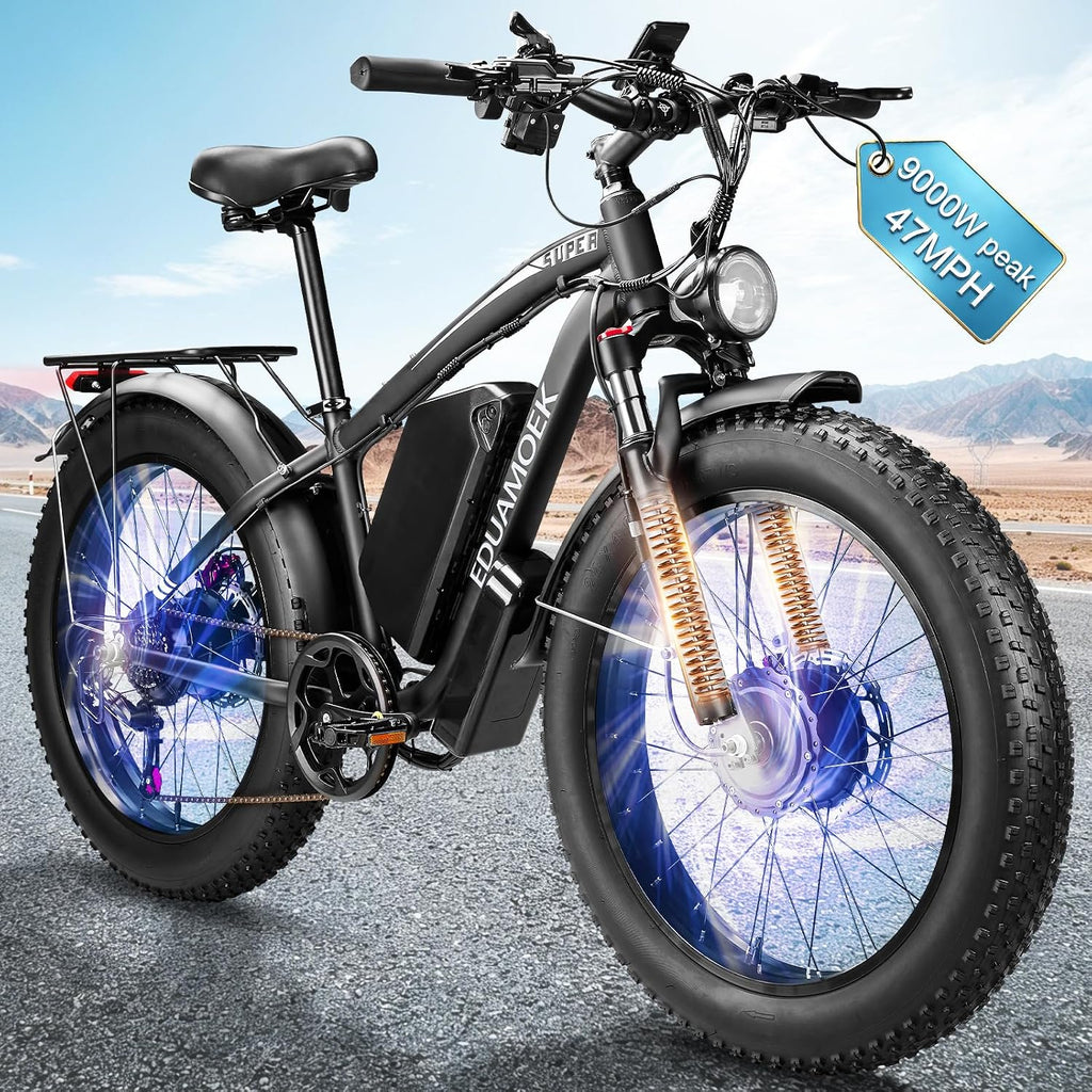 9000W Peak Dual-Motor All-Terrain Fat Tire Electric Mountain Bike – 47 MPH High-Performance Adult E-Bike with 58V 34Ah Battery
