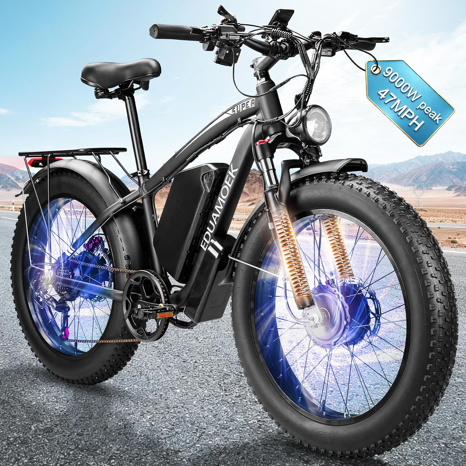 9000W Peak Dual-Motor All-Terrain Fat Tire Electric Mountain Bike – 47 MPH High-Performance Adult E-Bike with 58V 34Ah Battery