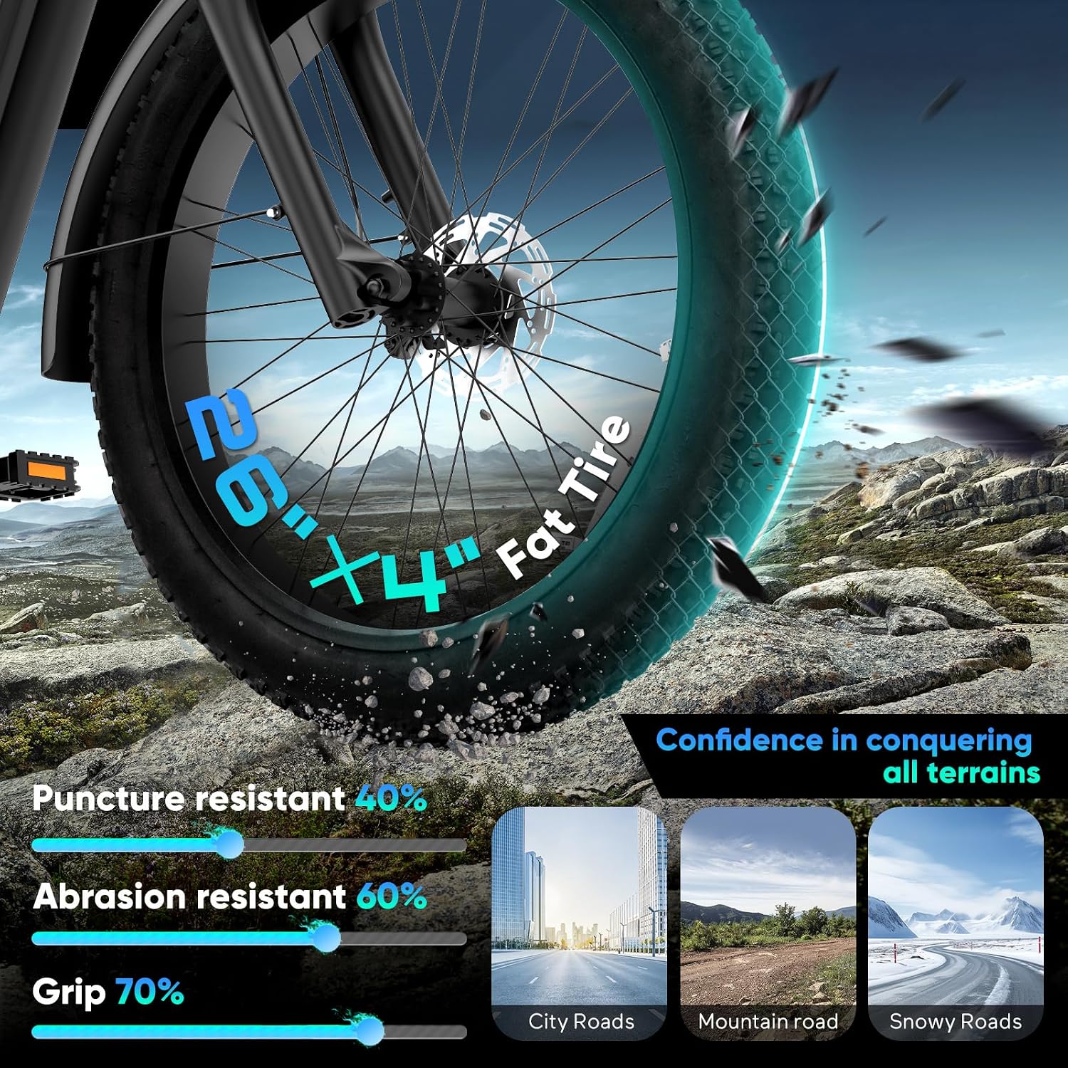 Peak 2500W Full-Suspension 26" Fat Tire Electric Mountain Bike – 35 MPH High-Performance All-Terrain E-Bike with Smart Display