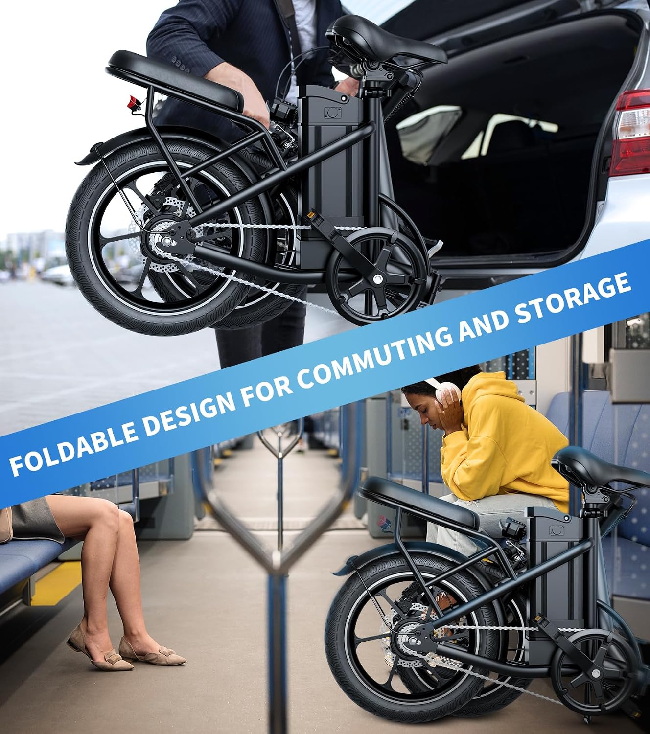 16" Folding Electric Bike for Adults – Compact 630W Peak Motor E-Bike with Dual Disc Brakes