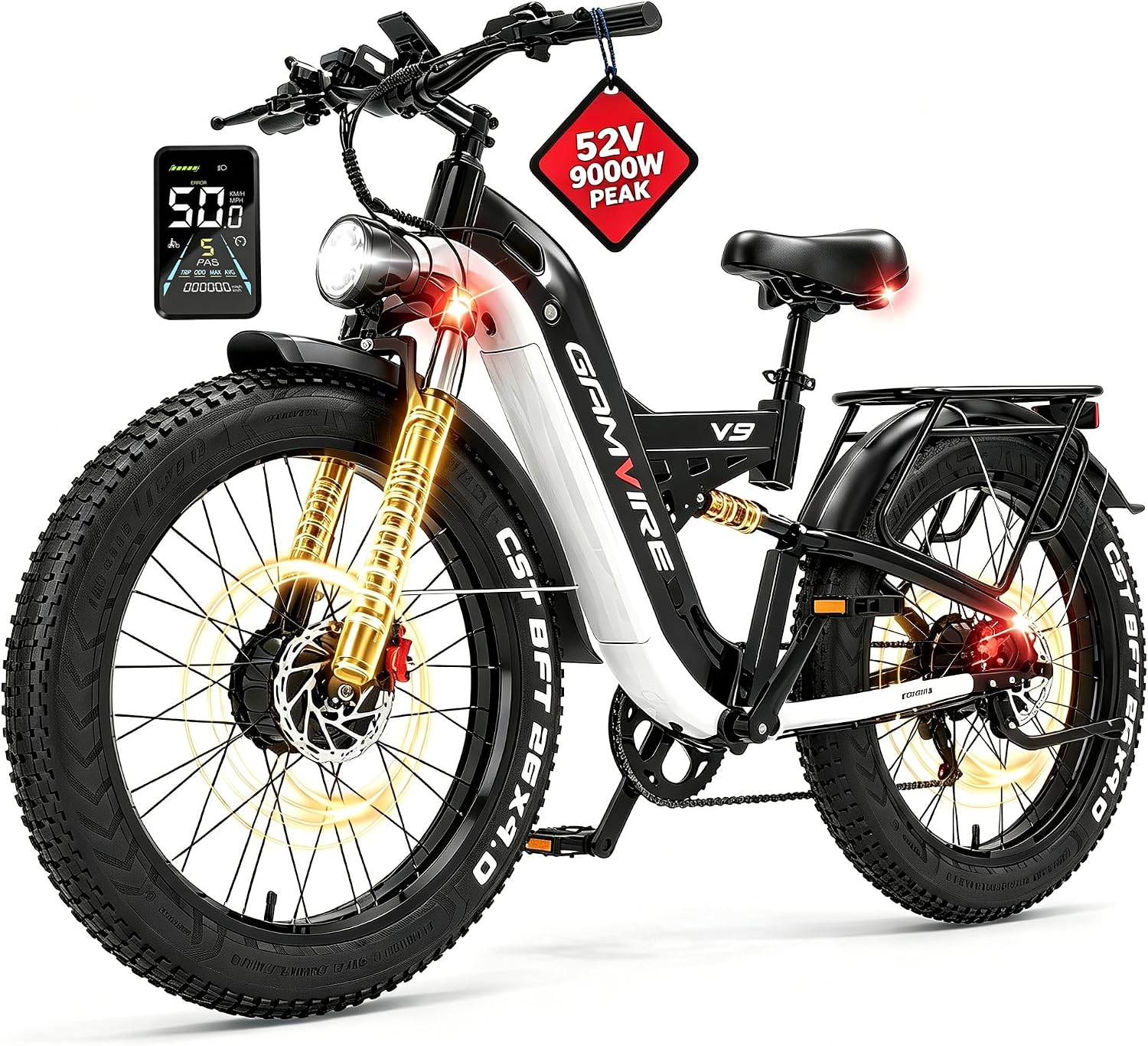 9000W Peak Dual Motor Electric Bike – 26" All-Terrain Fat Tire E-Bike with Full Suspension & Hydraulic Disc Brakes