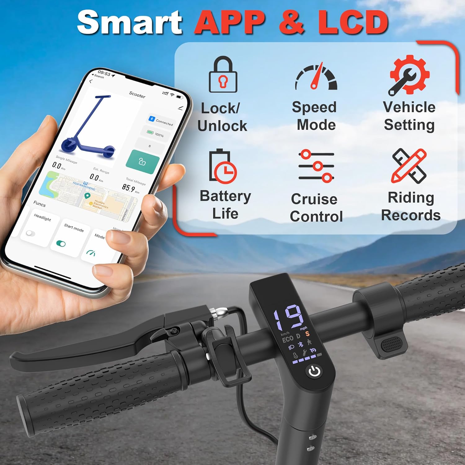 Electric Scooter, 350W/500W/800W/1000W/250W Powerful Motor & 19/22/ 9 MPH Top Speed, 16-28-10 Miles Long Range, Folding E Scooter Choice