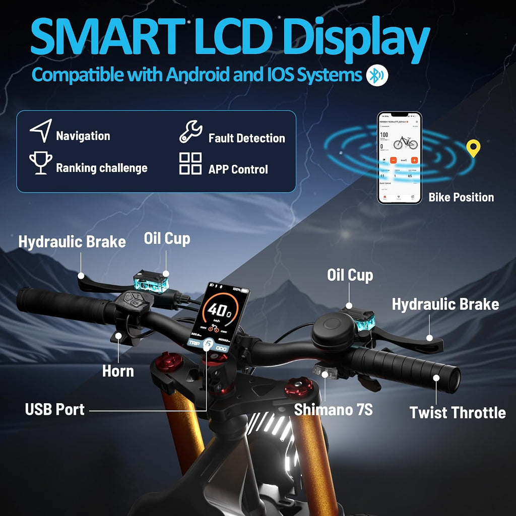 6000W Dual-Motor Full-Suspension 26" Fat Tire Electric Mountain Bike – 52 MPH Ultra Long-Range Adult E-Bike
