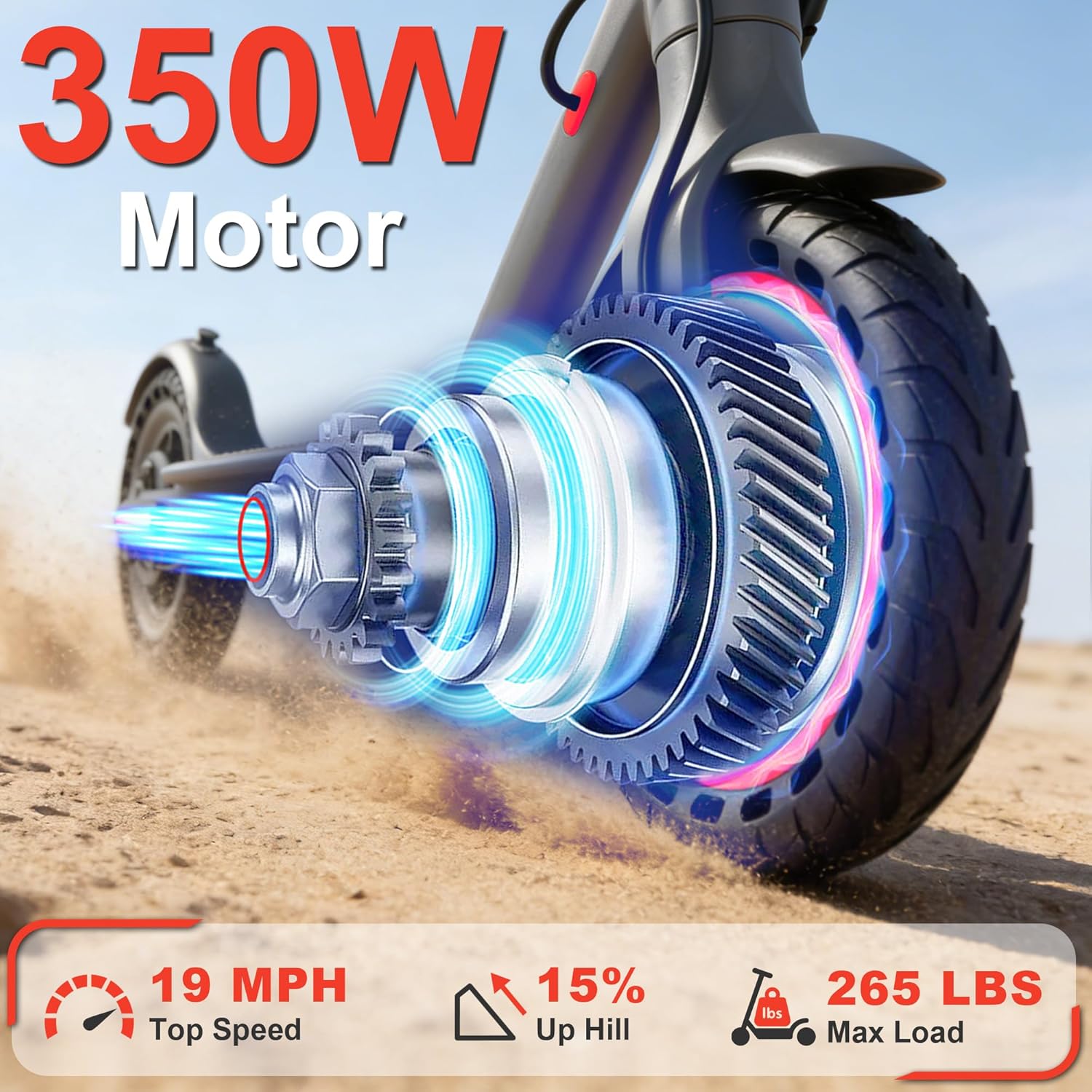 Electric Scooter, 350W/500W/800W/1000W/250W Powerful Motor & 19/22/ 9 MPH Top Speed, 16-28-10 Miles Long Range, Folding E Scooter Choice