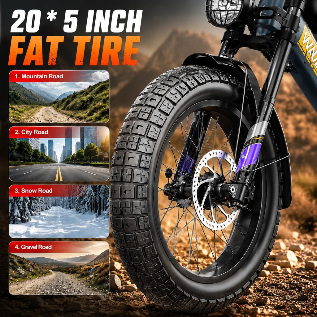 3800W Peak High-Performance Electric Adventure Bike | Carbon Fiber Frame, 20" x 5.0" Fat Tires, 40MPH Full Suspension Cruiser (UL2849 Compliant)