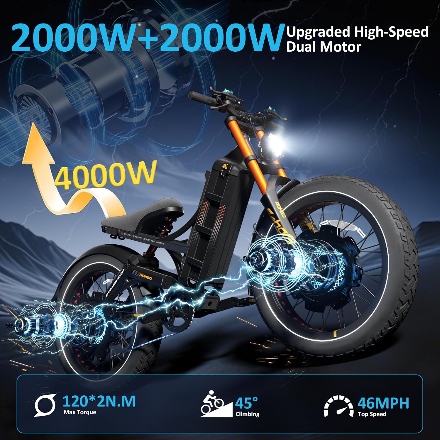 26" Dual Motor All-Terrain Electric Bike – 6000W Peak High-Performance Off-Road Mountain E-Bike