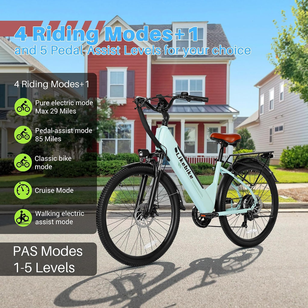 High-Performance Adult Electric Commuter Bike – Peak 1500W Motor, 48V 15Ah Removable Battery, Up to 28MPH, 26-Inch All-Terrain Tires, 7-Speed, Front Suspension Fork, Up to 85 Miles Range