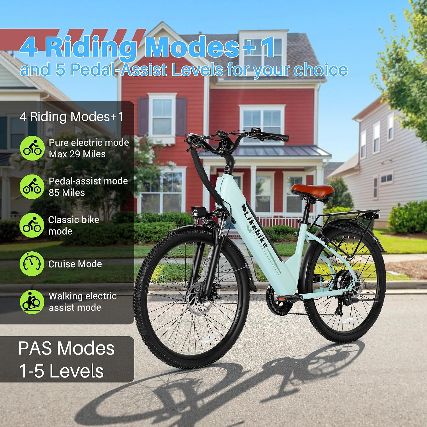 High-Performance Adult Electric Commuter Bike – Peak 1500W Motor, 48V 15Ah Removable Battery, Up to 28MPH, 26-Inch All-Terrain Tires, 7-Speed, Front Suspension Fork, Up to 85 Miles Range