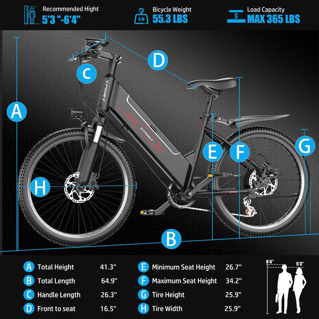 26" All-Terrain Step-Thru Electric Commuter Bike – 1500W Peak High-Torque Motor, 48V 13Ah Integrated Removable Battery, Adjustable Stem, 7-Speed, UL 2849 Safety Certified