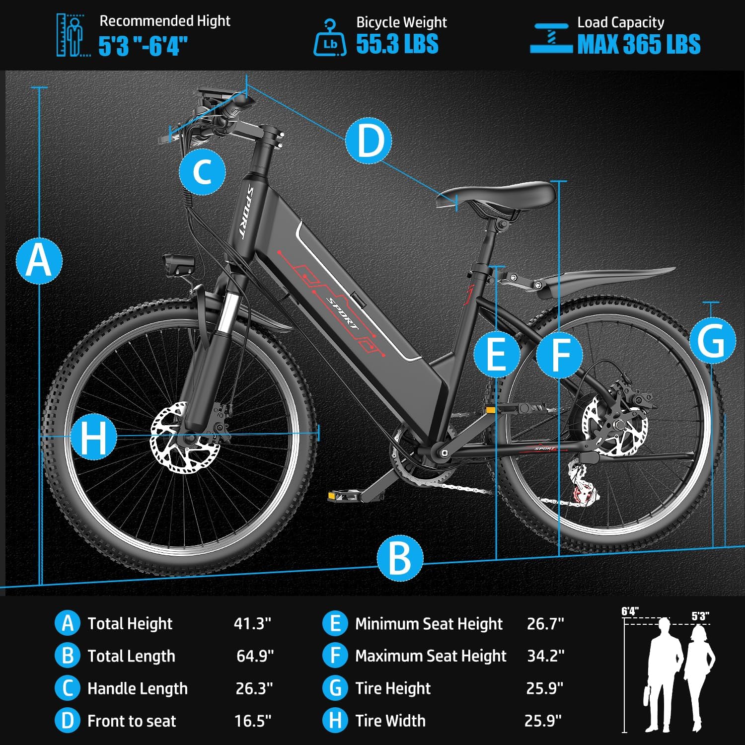 26" All-Terrain Step-Thru Electric Commuter Bike – 1500W Peak High-Torque Motor, 48V 13Ah Integrated Removable Battery, Adjustable Stem, 7-Speed, UL 2849 Safety Certified
