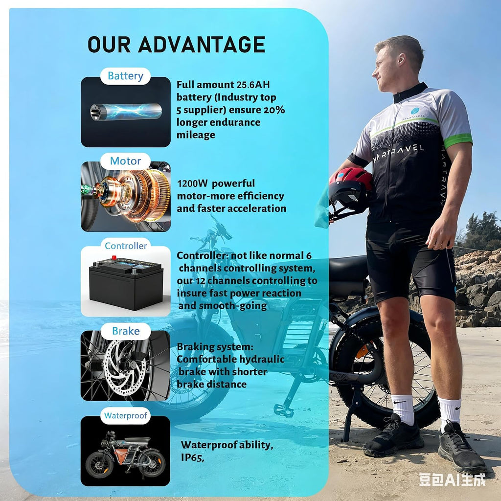 20" All-Terrain Fat Tire Electric Bike – 1200W Peak Motor & High-Capacity Battery