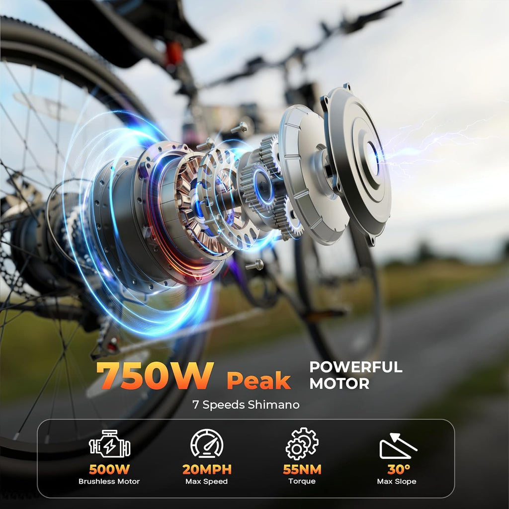 Peak 750W Foldable 26" Fat Tire Electric Mountain Bike – 20 MPH Commuter E-Bike with Dual Hydraulic Suspension
