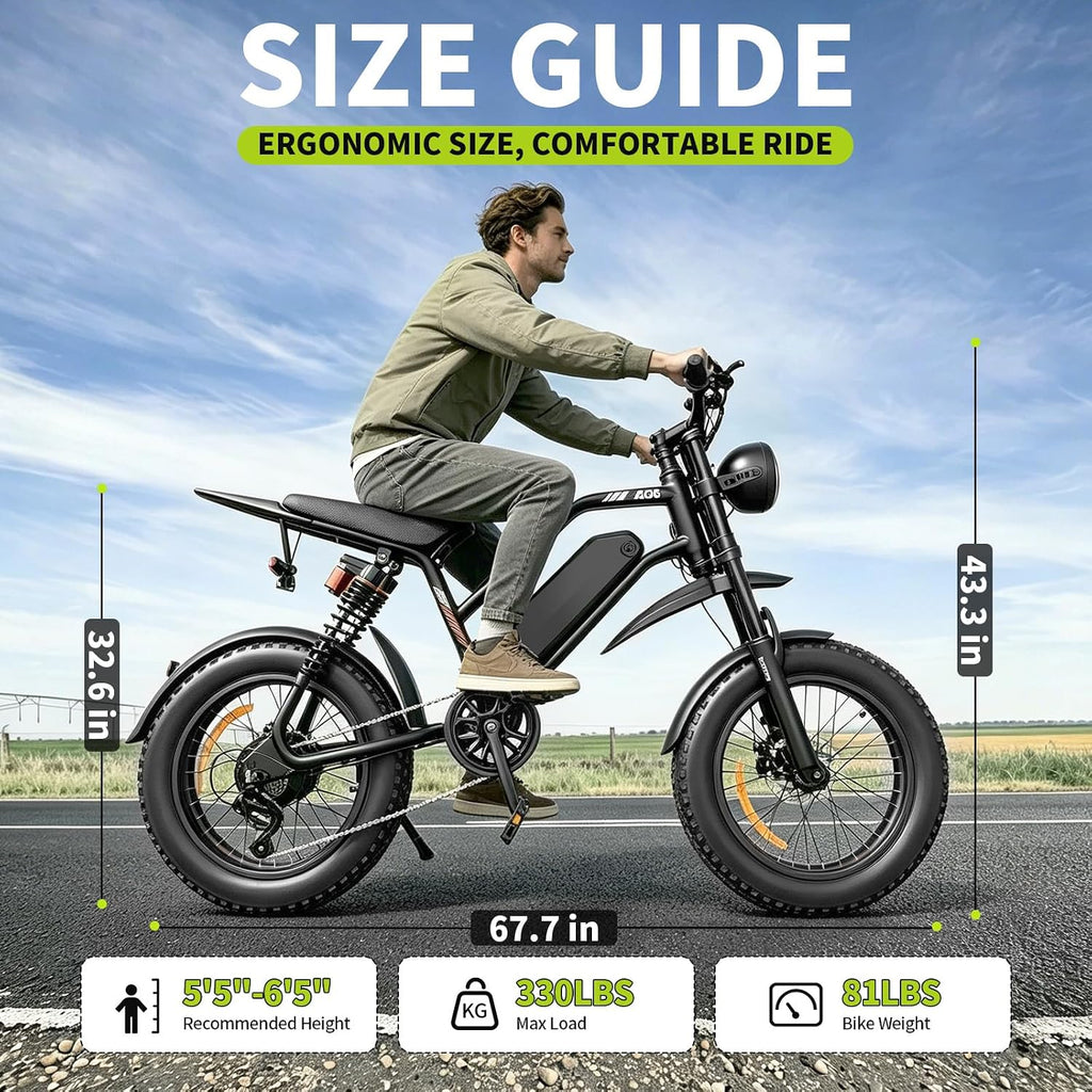 20" All-Terrain Fat Tire Electric Bike for Adults – 1000W (1500W Peak) Motor, 15Ah Removable Battery, NFC Lock E-Bike