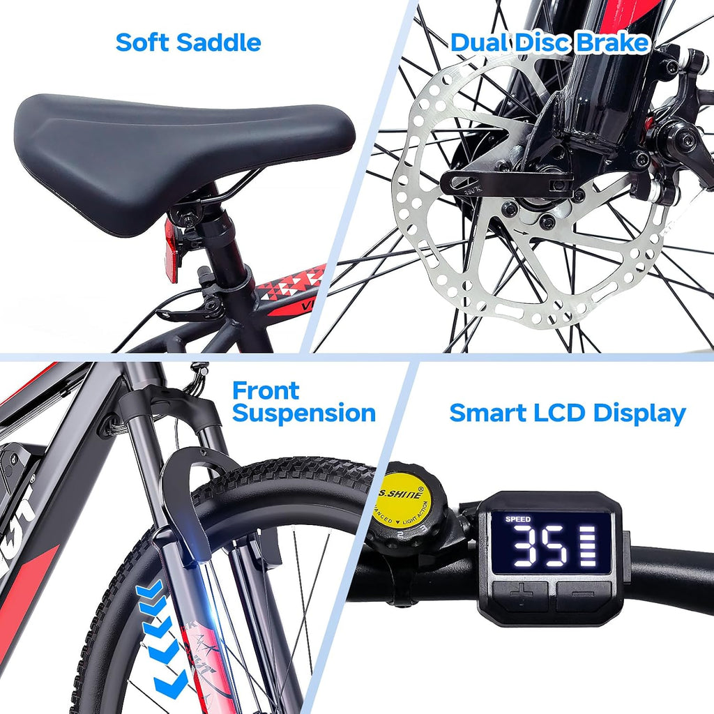 26" Electric Mountain Bike for Adults | 750W Peak Motor, 21-Speed, Removable 375Wh Battery All-Terrain Commuter E-Bike
