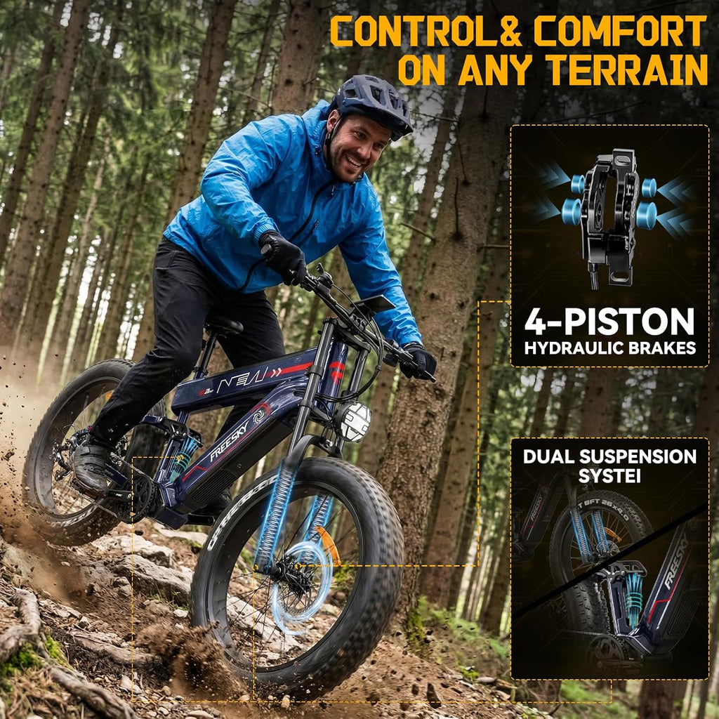 Ultra Long Range Dual-Battery Electric Mountain Bike – 4000W Peak, 40MPH, 26" Fat Tire