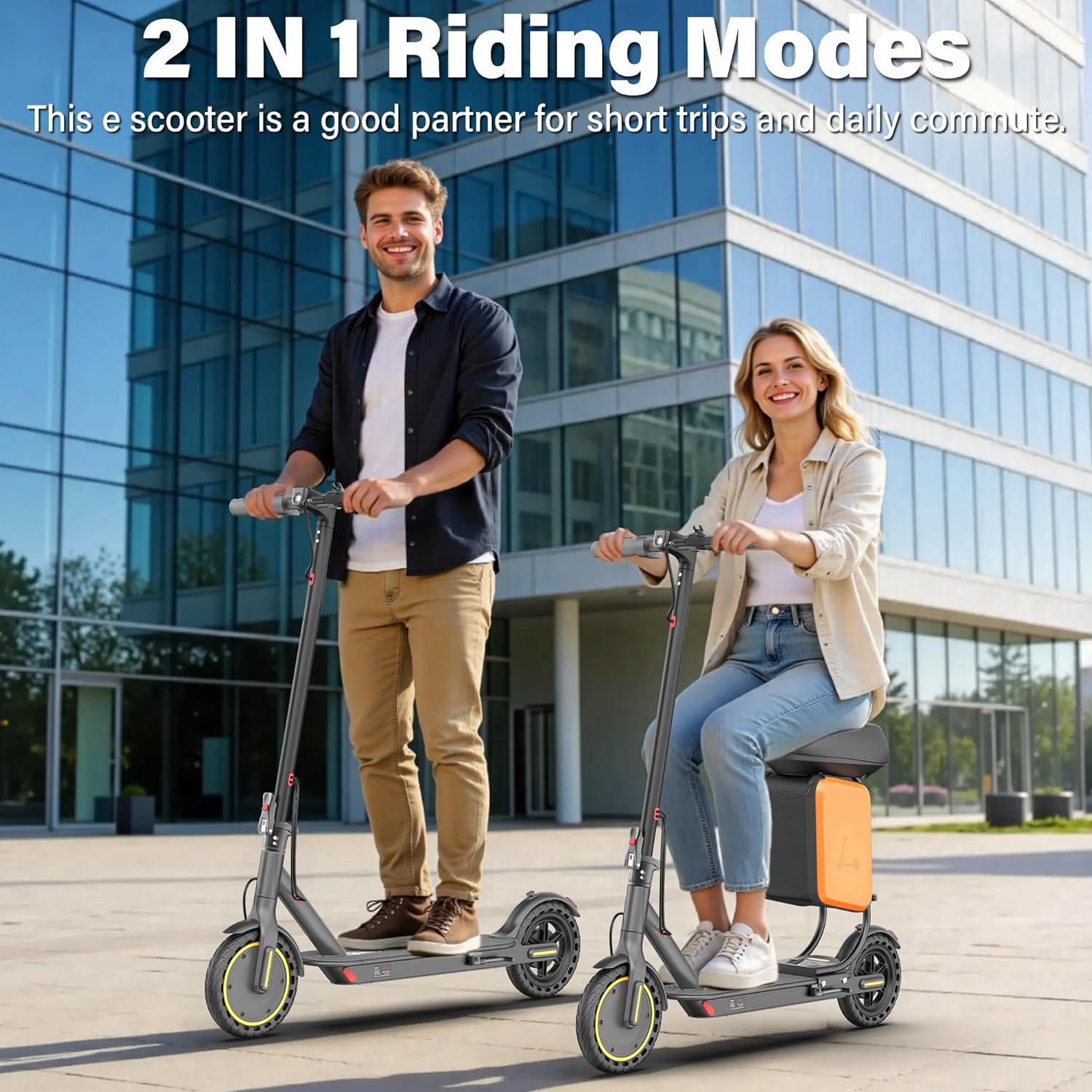 Electric Scooter with Seat for Adults, 19MPH, 700W Peak Motor, 15/22 Miles Long Range
