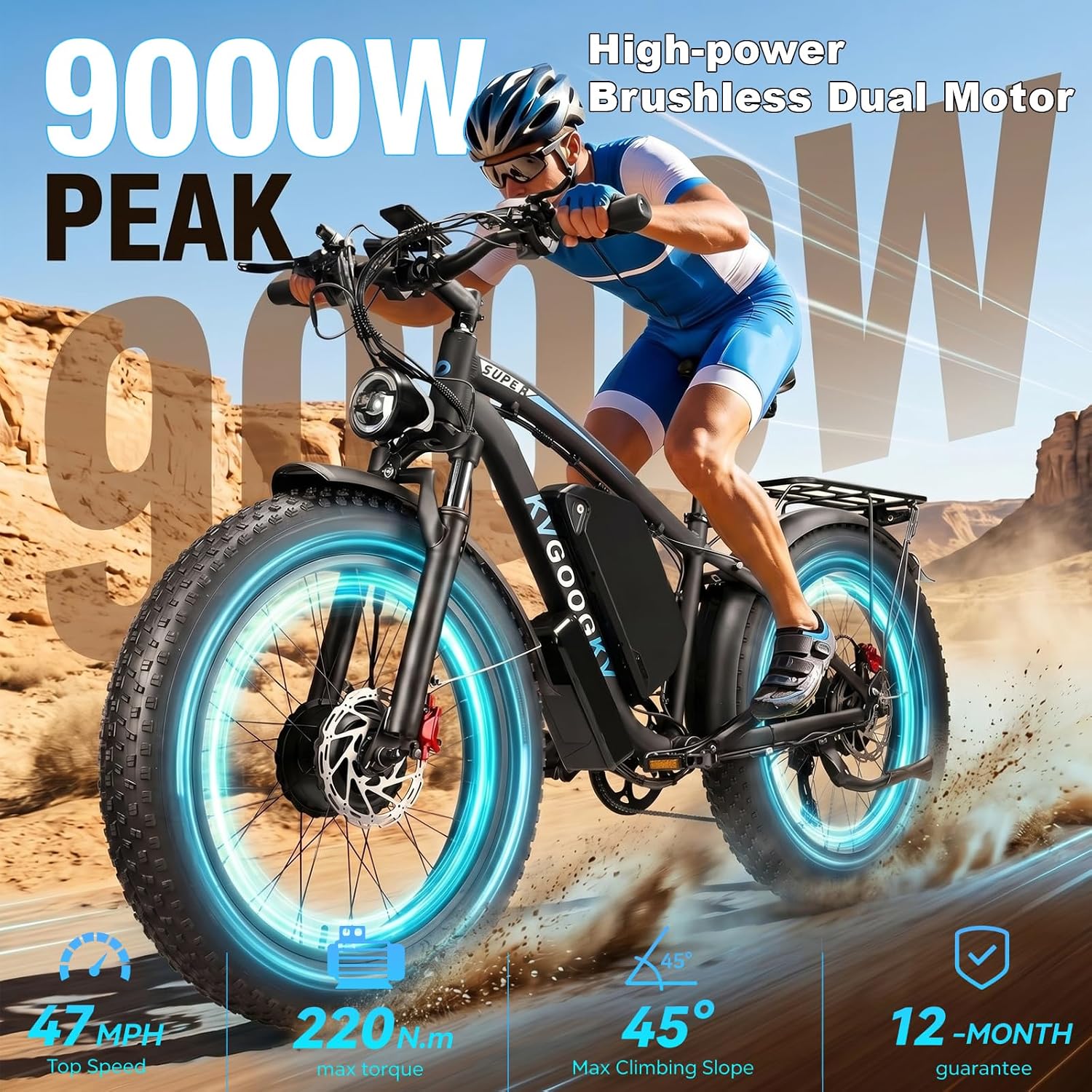 9000W Peak Dual-Motor High-Performance Adult E-Bike | 47 MPH All-Terrain Fat Tire Electric Bicycle