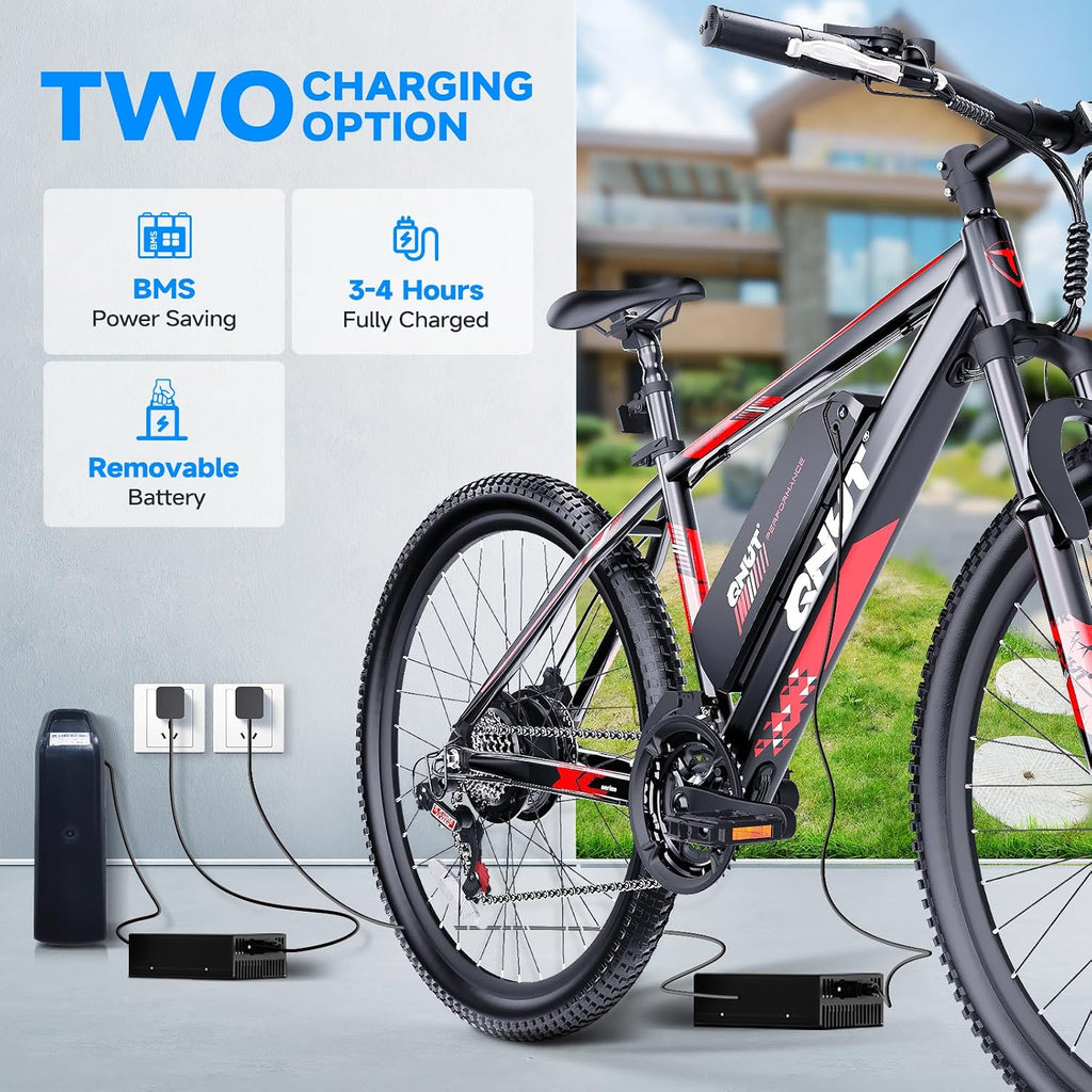 26" Electric Mountain Bike for Adults | 750W Peak Motor, 21-Speed, Removable 375Wh Battery All-Terrain Commuter E-Bike