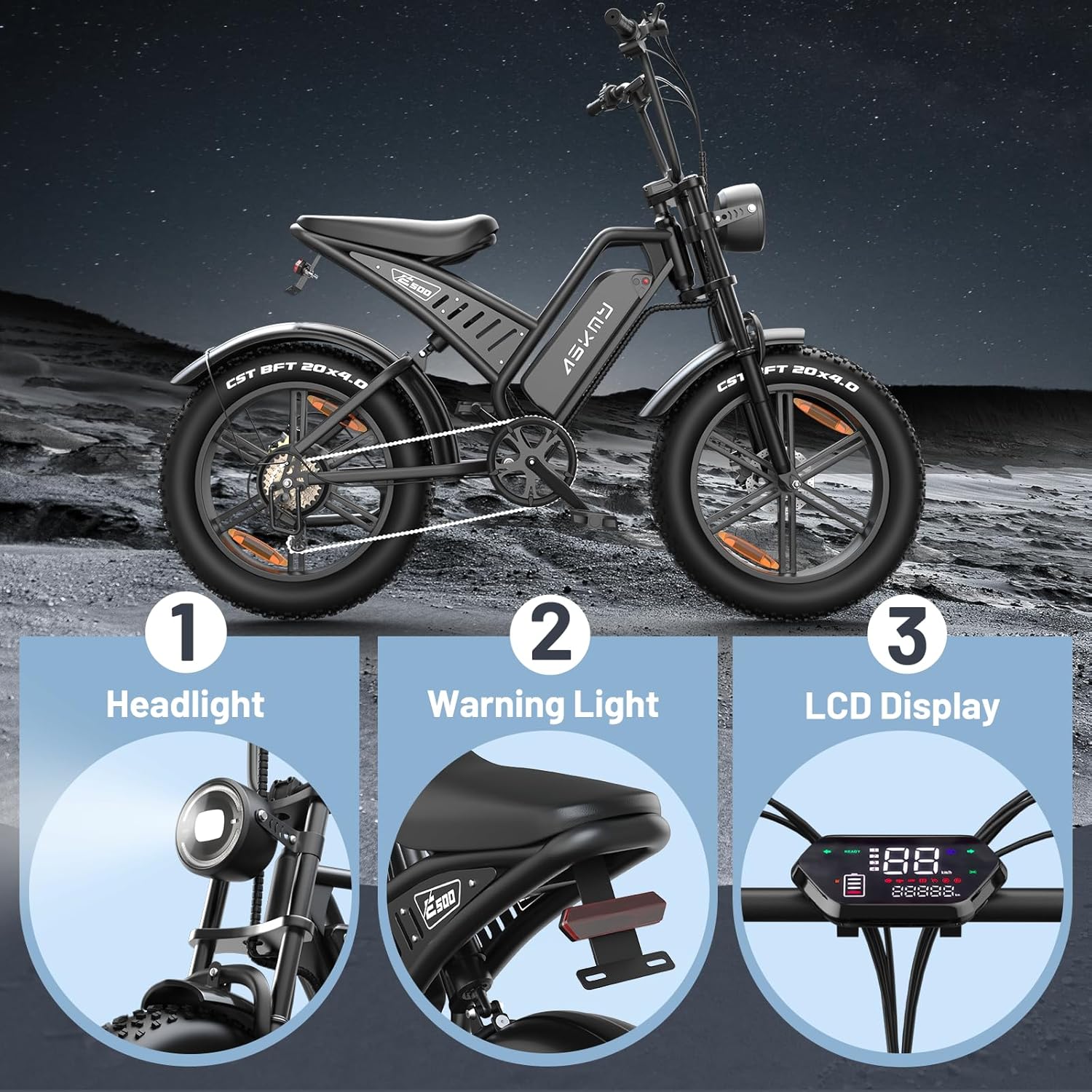 Electric Mountain Bike for Adults, 20 Inch Fat Tire Dirt E Bike with 1500W Peak Motor, 48V 15Ah