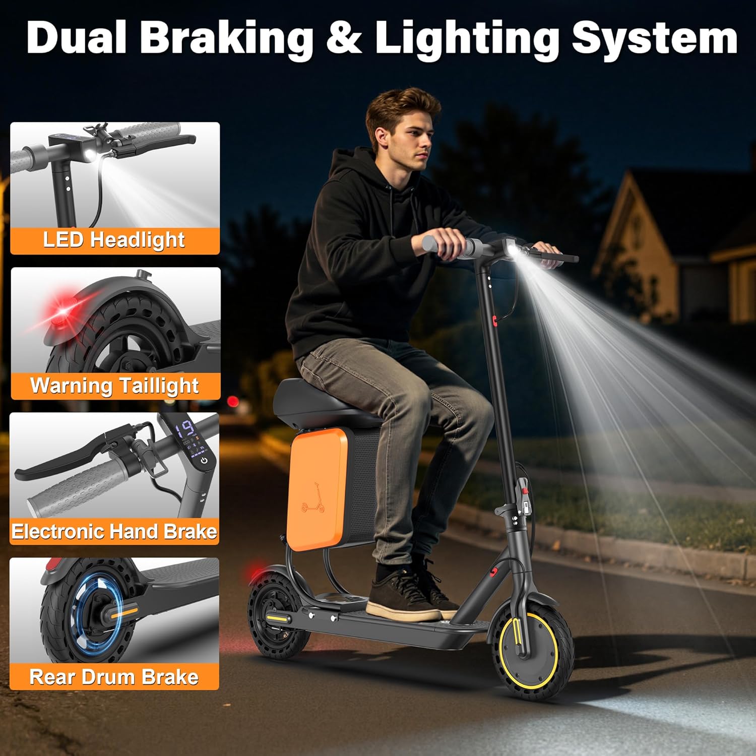 Electric Scooter with Seat for Adults, 19MPH, 700W Peak Motor, 15/22 Miles Long Range