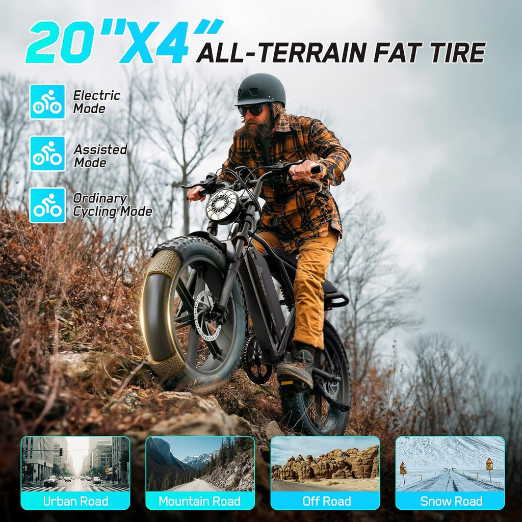 1500W Peak All-Terrain Fat Tire Electric Bike – UL 2849 Certified 48V 15Ah Power System