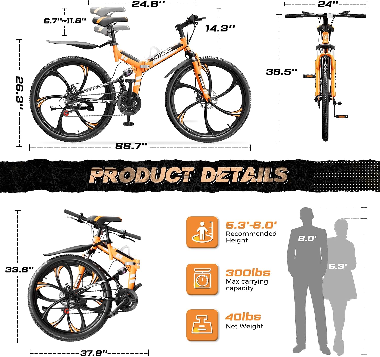 26-Inch Folding Full Suspension Mountain Bike | 21-Speed & Dual Disc Brakes