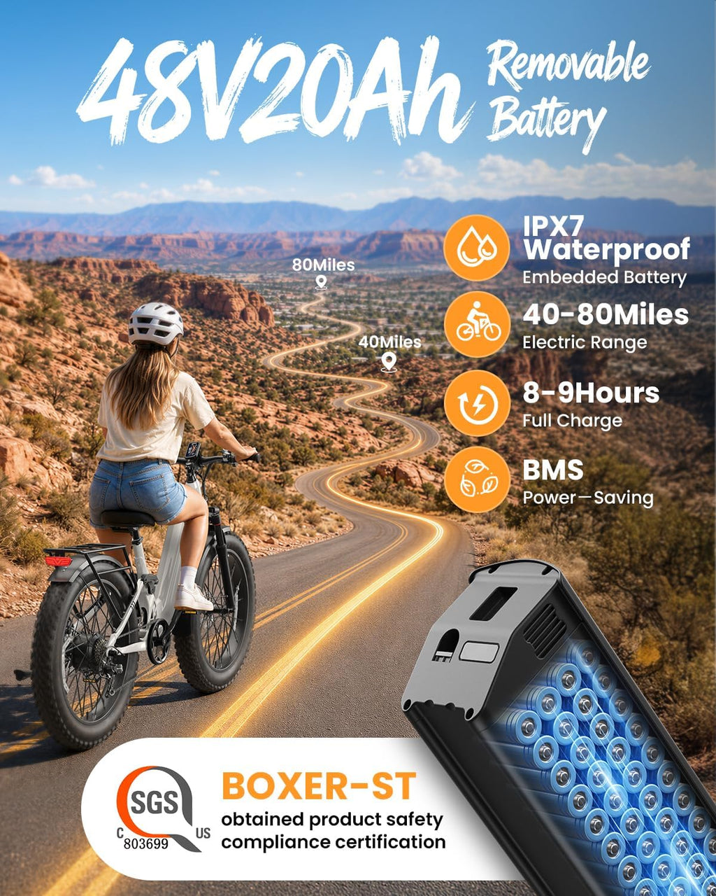 960W Peak Full Suspension Step-Through E-Bike | 26" Fat Tire 48V 20Ah Mountain Electric Bike