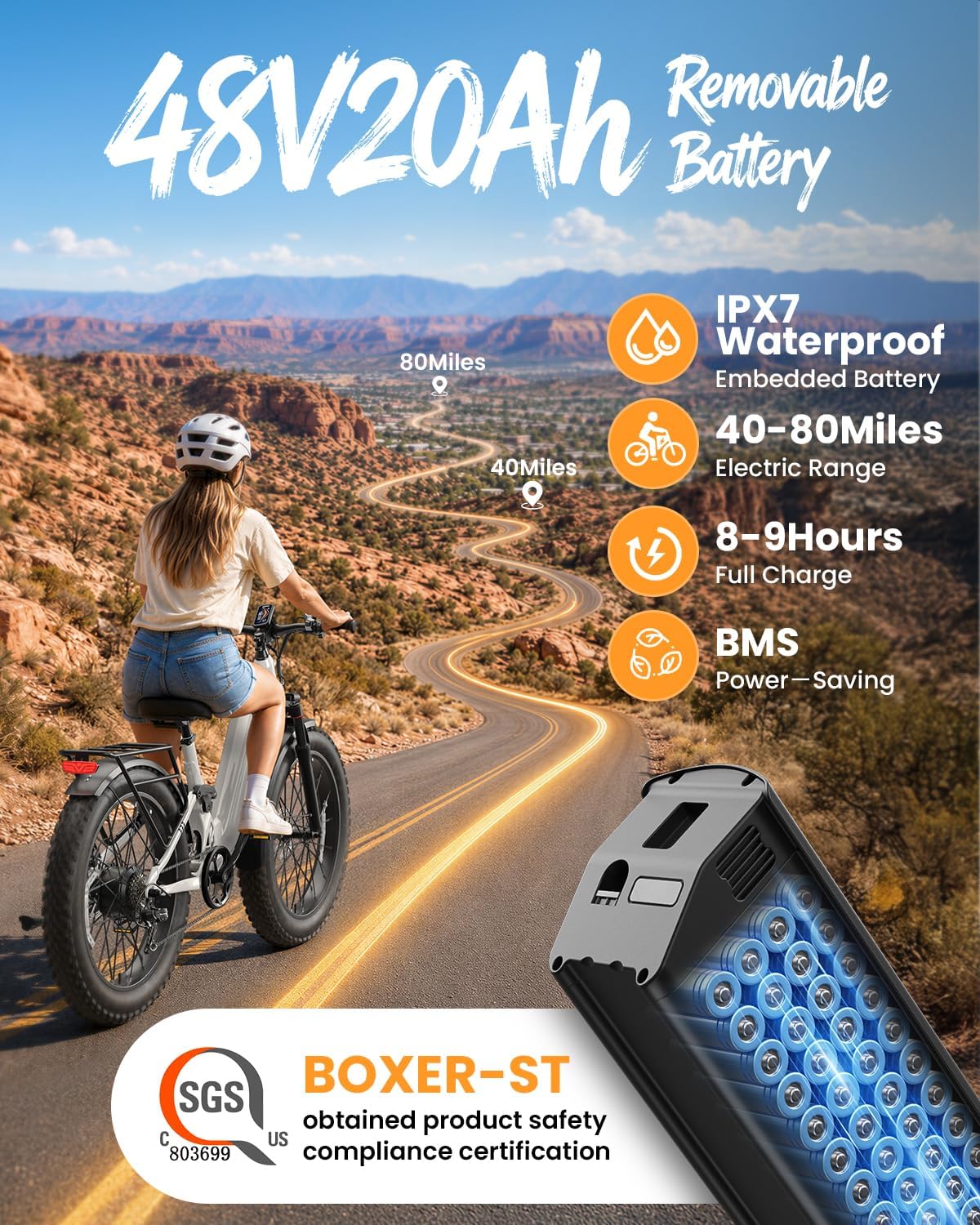 960W Peak Full Suspension Step-Through E-Bike | 26" Fat Tire 48V 20Ah Mountain Electric Bike