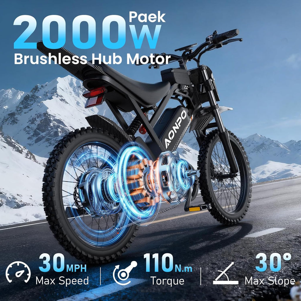 High-Power Off-Road Fat Tire Electric Dirt Bike | Hydraulic Brakes & Extended PAS Range