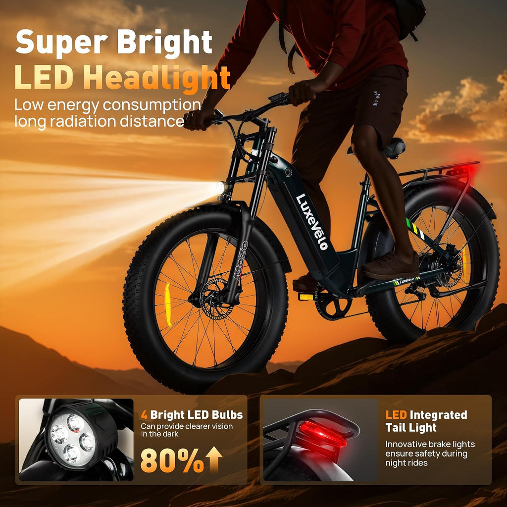 26" All-Terrain Fat Tire Electric Mountain Bike – 1000W Peak Motor E-Bike with 48V 13Ah Removable Battery, 50-Mile Range & Smart LCD Display