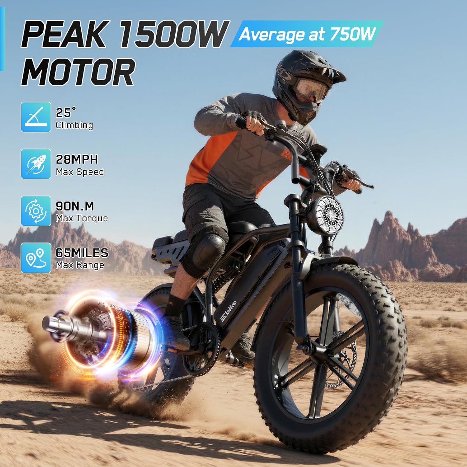 Electric Bike for Adults, Peak 1500W Motor Retro E Bike, Range 65/120Miles, 48V 15Ah