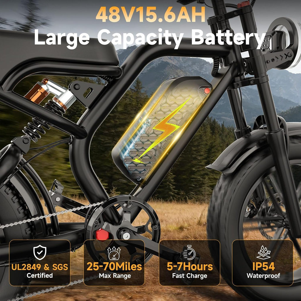750W All-Terrain Fat Tire Electric Bike for Adults – 20" Moped Style E-Bike with 48V 15.6Ah Battery
