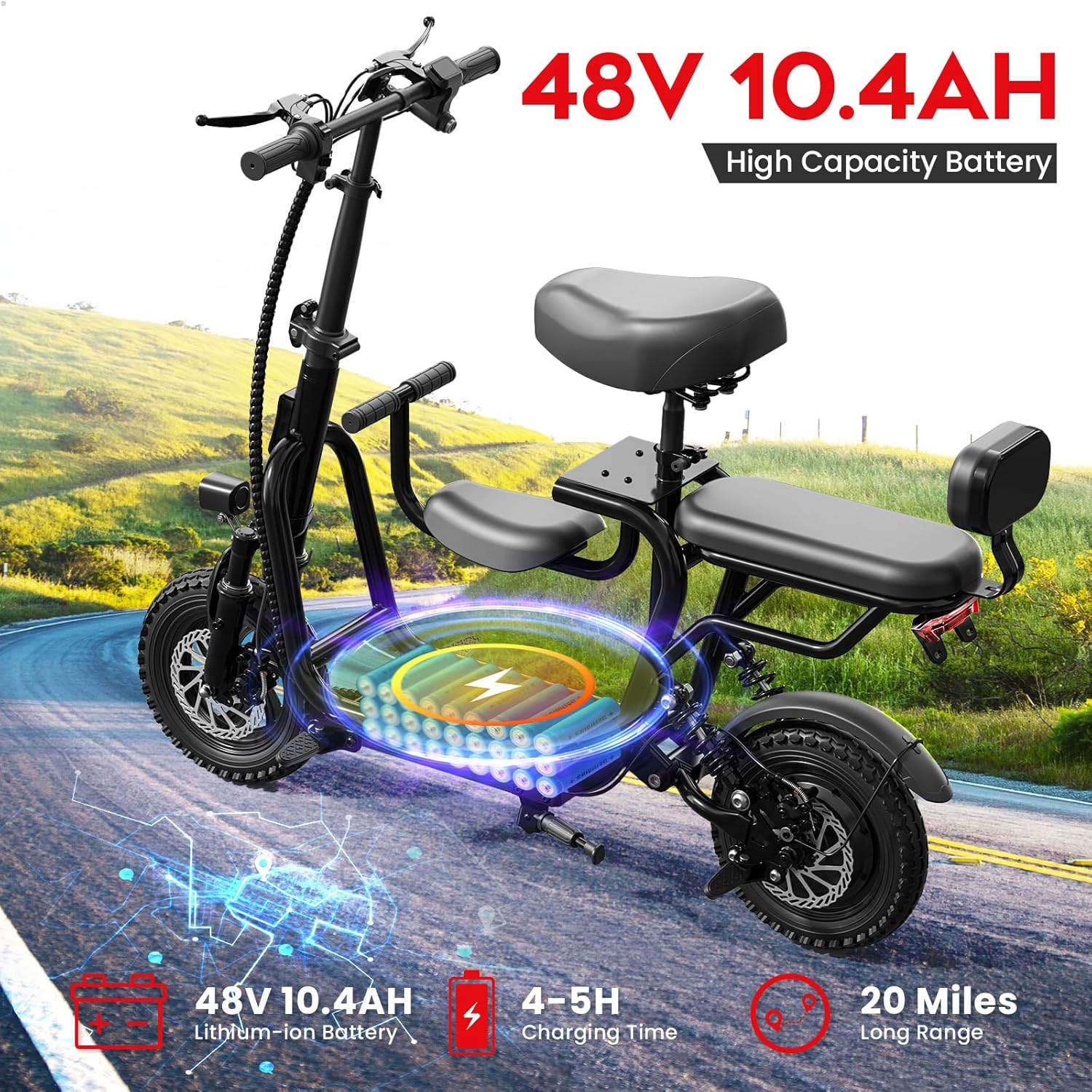 Electric Scooter with Seat for Adult, 36V/48V Electric Scooter for Adults 500W/750W Motor, 20 Mile Range