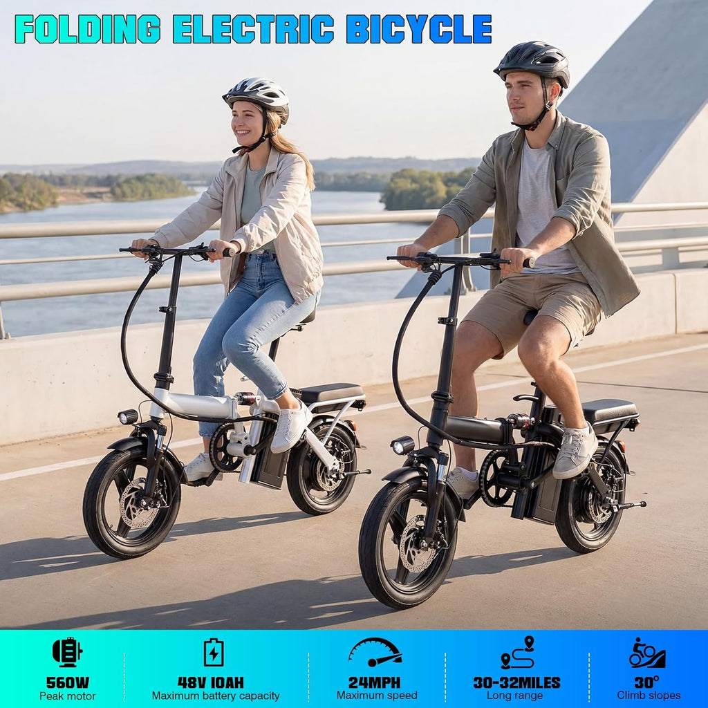 14" Compact Foldable Electric Commuter Bike with Basket